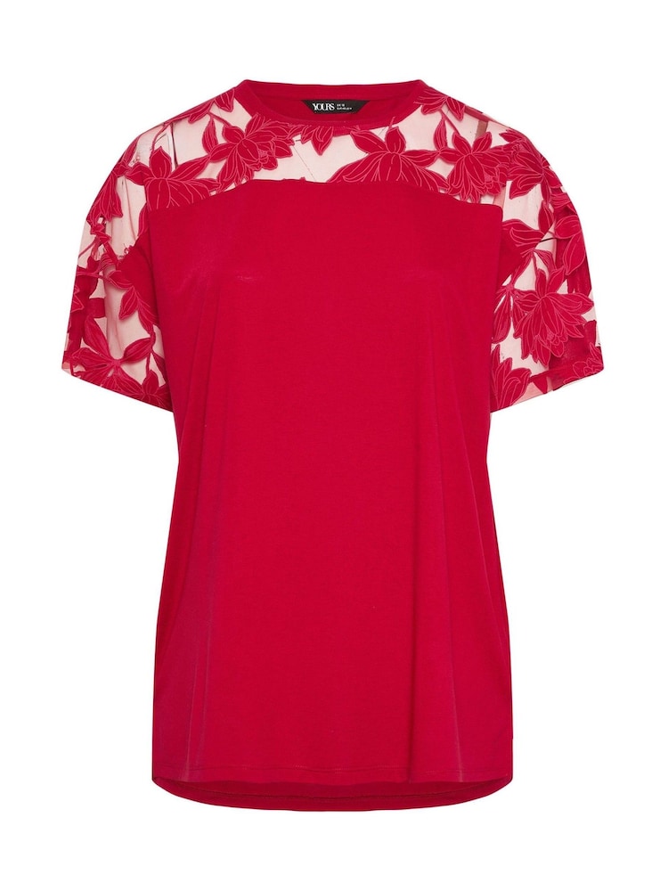 Yours Curve Red Boxy Burnout Panel T-Shirt - Image 5 of 5 Yours Curve Red Boxy Burnout Panel T-Shirt - Image 5 of 5