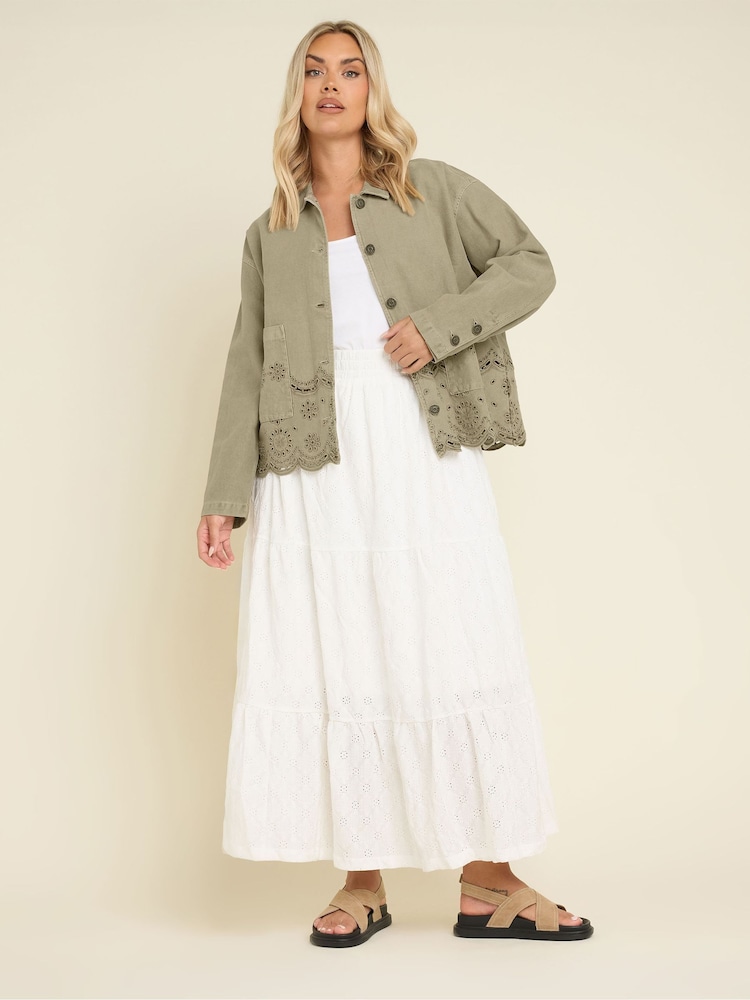 Yours Curve Green 100% Cotton Broider Twill Shacket - Image 2 of 4