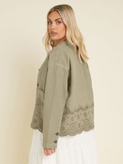 Yours Curve Green 100% Cotton Broider Twill Shacket - Image 3 of 4
