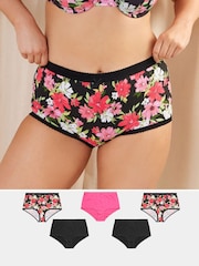 Yours Curve Pink Floral Full 100% Cotton Briefs 5 Pack - Image 1 of 9