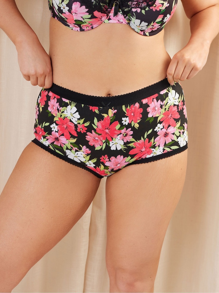Yours Curve Pink Floral Full 100% Cotton Briefs 5 Pack - Image 2 of 9 Yours Curve Pink Floral Full 100% Cotton Briefs 5 Pack - Image 2 of 9