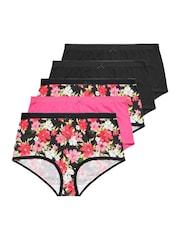 Yours Curve Pink Floral Full 100% Cotton Briefs 5 Pack - Image 6 of 9