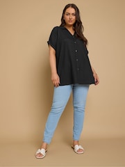Yours Curve Chrome Black Boxy Textured Shirt - Image 1 of 5