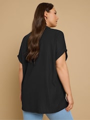 Yours Curve Chrome Black Boxy Textured Shirt - Image 2 of 5