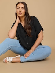 Yours Curve Chrome Black Boxy Textured Shirt - Image 3 of 5