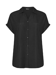 Yours Curve Chrome Black Boxy Textured Shirt - Image 5 of 5