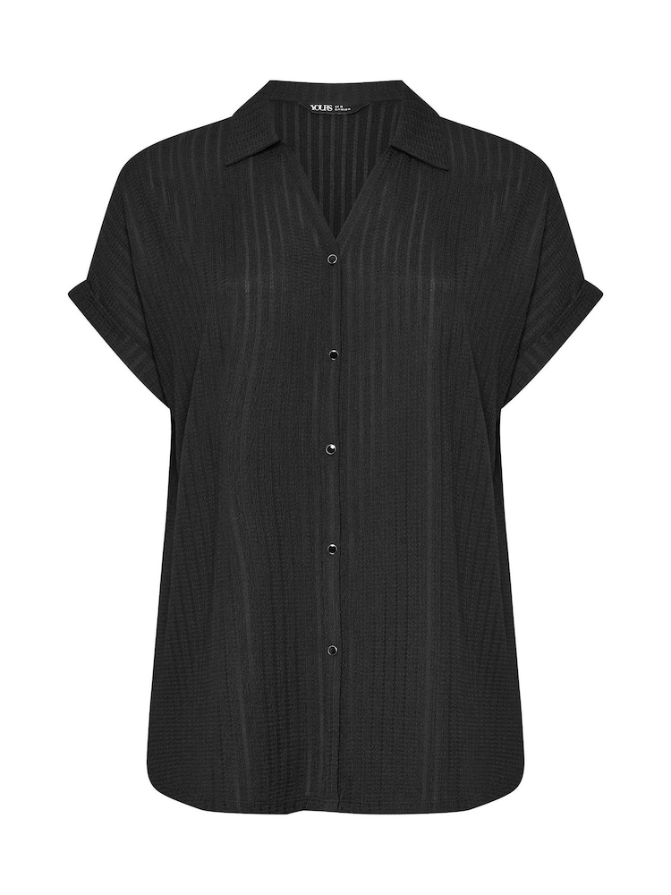 Yours Curve Chrome Black Boxy Textured Shirt - Image 5 of 5