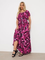 Yours Curve Pink Boho Bardot Maxi Dress - Image 1 of 5