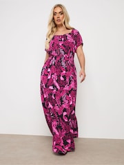 Yours Curve Pink Boho Bardot Maxi Dress - Image 2 of 5