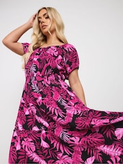 Yours Curve Pink Boho Bardot Maxi Dress - Image 4 of 5