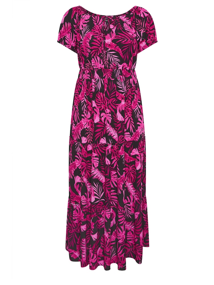 Yours Curve Pink Boho Bardot Maxi Dress - Image 5 of 5