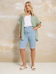 Yours Curve Blue Basic Denim Shorts - Image 3 of 5
