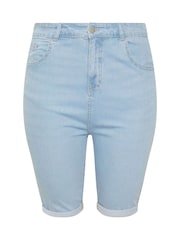 Yours Curve Blue Basic Denim Shorts - Image 5 of 5