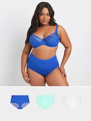 Yours Curve Blue Lace Back Full Briefs 3 Pack - Image 1 of 9