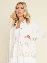 Yours Curve White 100% Cotton Broider Twill Shacket - Image 1 of 4