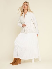 Yours Curve White 100% Cotton Broider Twill Shacket - Image 2 of 4