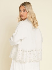 Yours Curve White 100% Cotton Broider Twill Shacket - Image 3 of 4