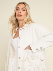 Yours Curve White 100% Cotton Broider Twill Shacket - Image 4 of 4