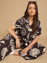 Yours Curve Brown Boxy Textured Shirt - Image 2 of 5