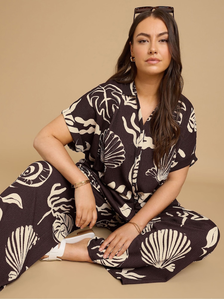 Yours Curve Brown Boxy Textured Shirt - Image 2 of 5