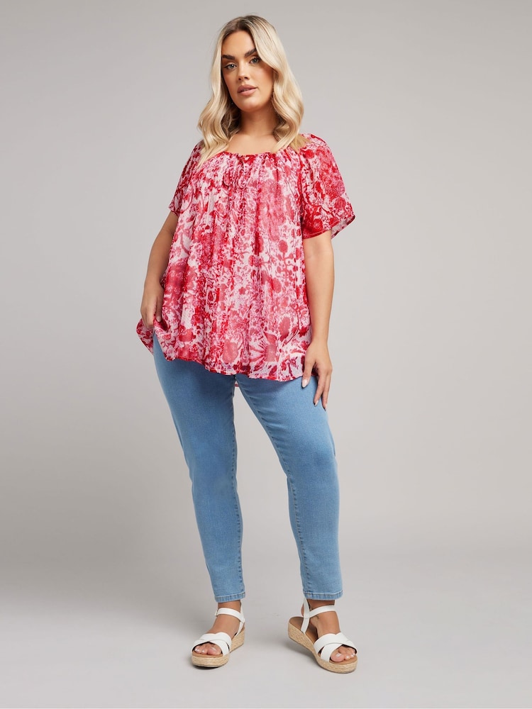 Yours Curve Dark Pink Boho Pintuck Blouse - Image 3 of 5