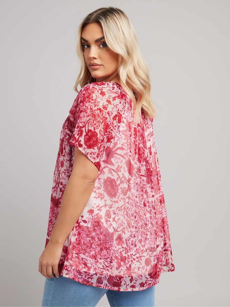 Yours Curve Dark Pink Boho Pintuck Blouse - Image 4 of 5