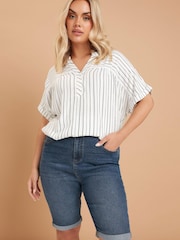 Yours Curve Light Blue Basic Denim Shorts - Image 1 of 5