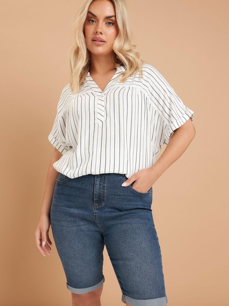Yours Curve Light Blue Basic Denim Shorts - Image 1 of 5