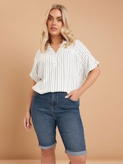 Yours Curve Light Blue Basic Denim Shorts - Image 2 of 5