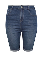 Yours Curve Light Blue Basic Denim Shorts - Image 4 of 5