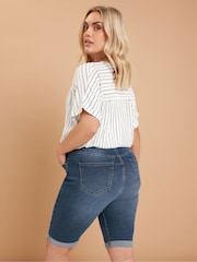 Yours Curve Light Blue Basic Denim Shorts - Image 5 of 5