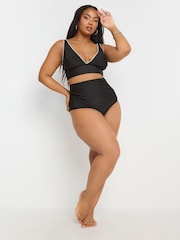 Yours Curve Black Blanket Stitch Plunge Bikini Top - Image 2 of 7