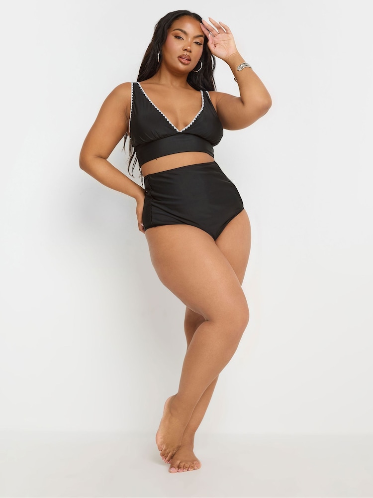 Yours Curve Black Blanket Stitch Plunge Bikini Top - Image 2 of 7