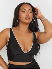 Yours Curve Black Blanket Stitch Plunge Bikini Top - Image 3 of 7