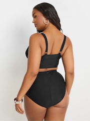 Yours Curve Black Blanket Stitch Plunge Bikini Top - Image 4 of 7