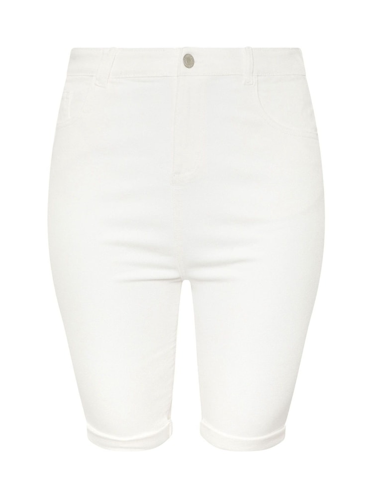Yours Curve White Basic Denim Shorts - Image 2 of 5