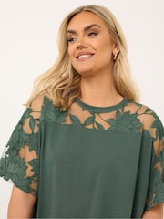 Yours Curve Green Boxy Burnout Panel T-Shirt - Image 2 of 5