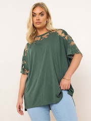 Yours Curve Green Boxy Burnout Panel T-Shirt - Image 3 of 5