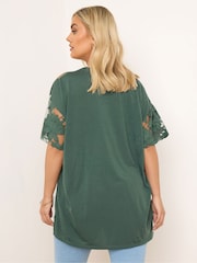 Yours Curve Green Boxy Burnout Panel T-Shirt - Image 4 of 5