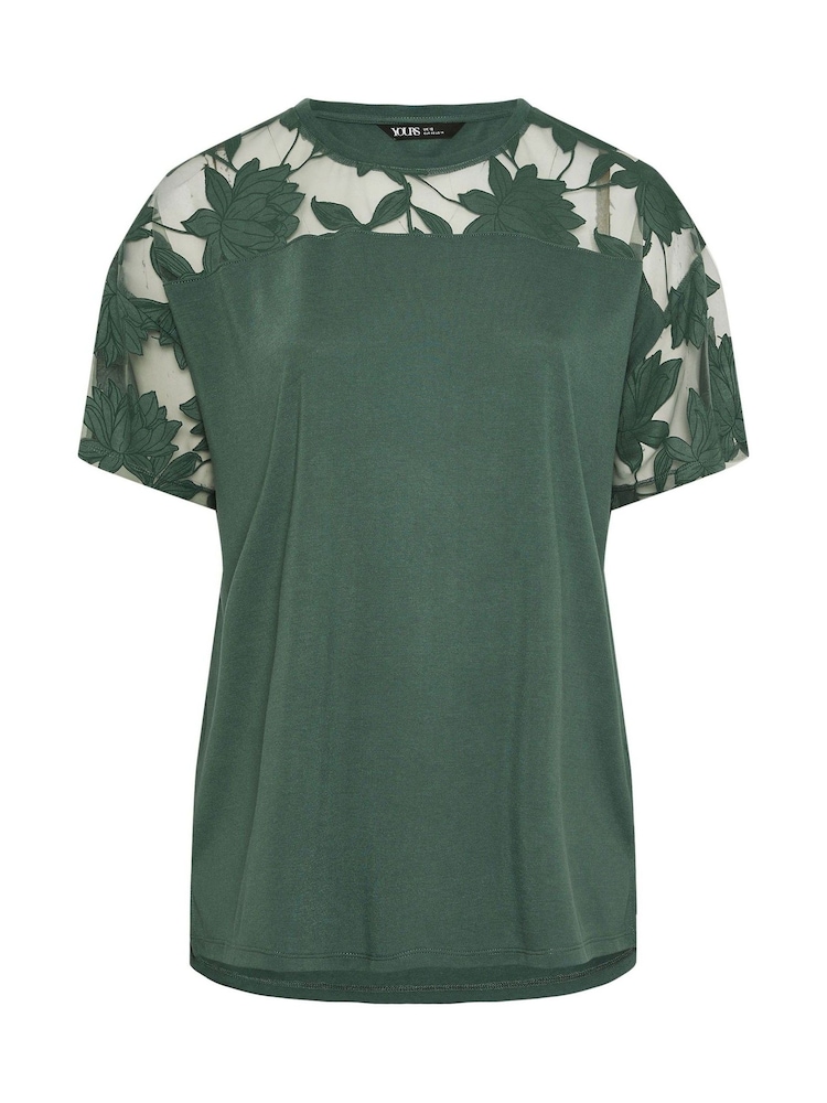 Yours Curve Green Boxy Burnout Panel T-Shirt - Image 5 of 5 Yours Curve Green Boxy Burnout Panel T-Shirt - Image 5 of 5