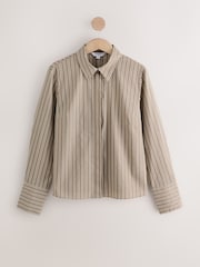 Mokka-Braun gestreift - Fitted Stretch Essential Long Sleeve Shirt - Bild 3 von 7