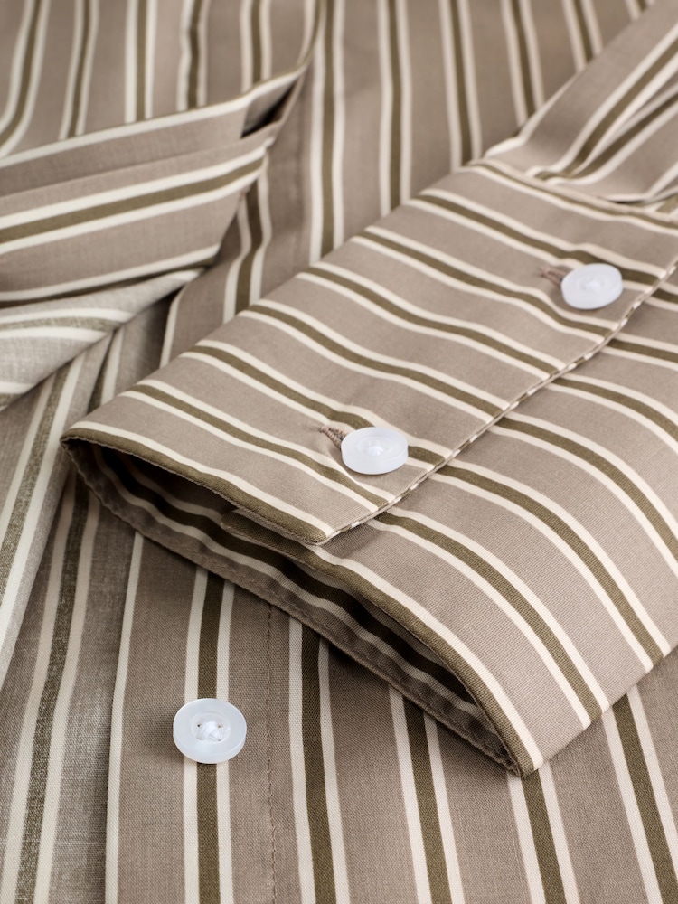Buy Mocha Brown Stripe Fitted Stretch Essential Long Sleeve Shirt from Next  USA