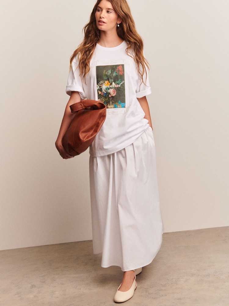 White Floral Graphic Embrodiered T-Shirt - Image 2 of 8