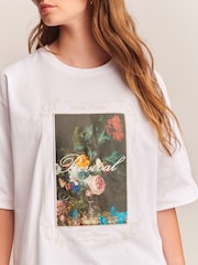White Floral Graphic Embrodiered T-Shirt - Image 4 of 8