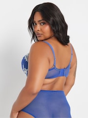 Yours Curve Blue Contrast Lace Plunge Bra - Image 2 of 5