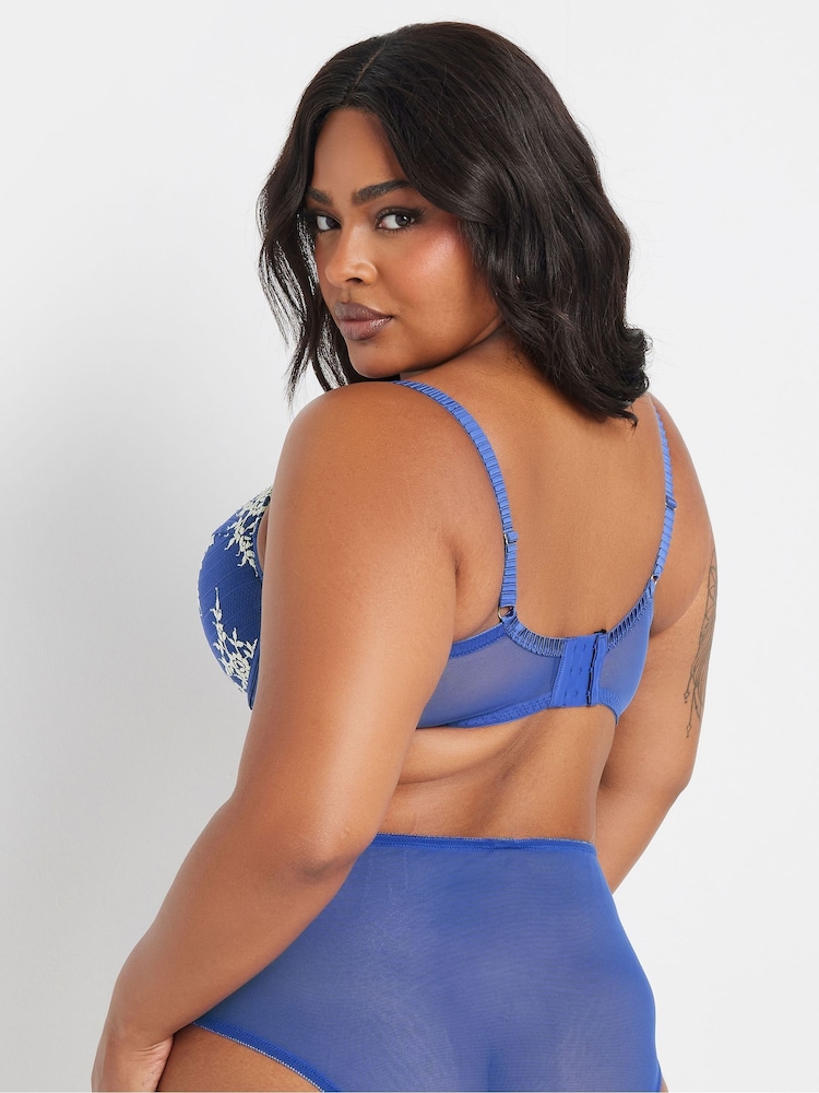 Yours Curve Blue Contrast Lace Plunge Bra - Image 2 of 5