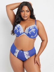 Yours Curve Blue Contrast Lace Plunge Bra - Image 3 of 5