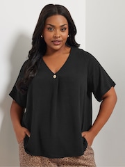 Yours Curve Black Button Airflow T-Shirt - Image 3 of 6