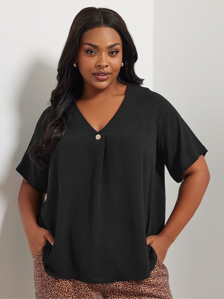 Yours Curve Black Button Airflow T-Shirt - Image 3 of 6