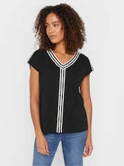 M&Co Black Embroidery Trim V-Neck 100% Cotton Top - Image 1 of 5
